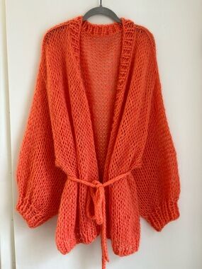 Cozy Open-Front Orange Knit Cardigan